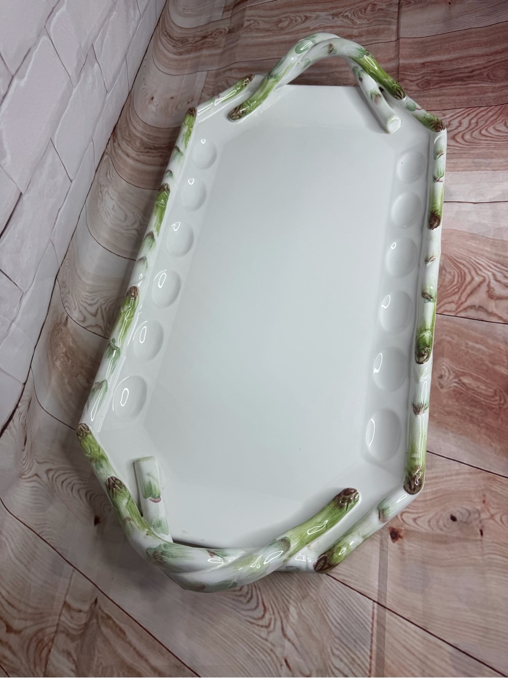 Italian Vietri Asparagus Deviled Egg Serving Platter Tray Hand Painted